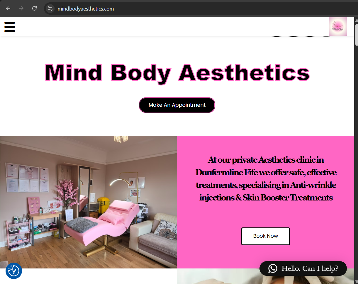 Website screenshot - Mind Body Aesthetics