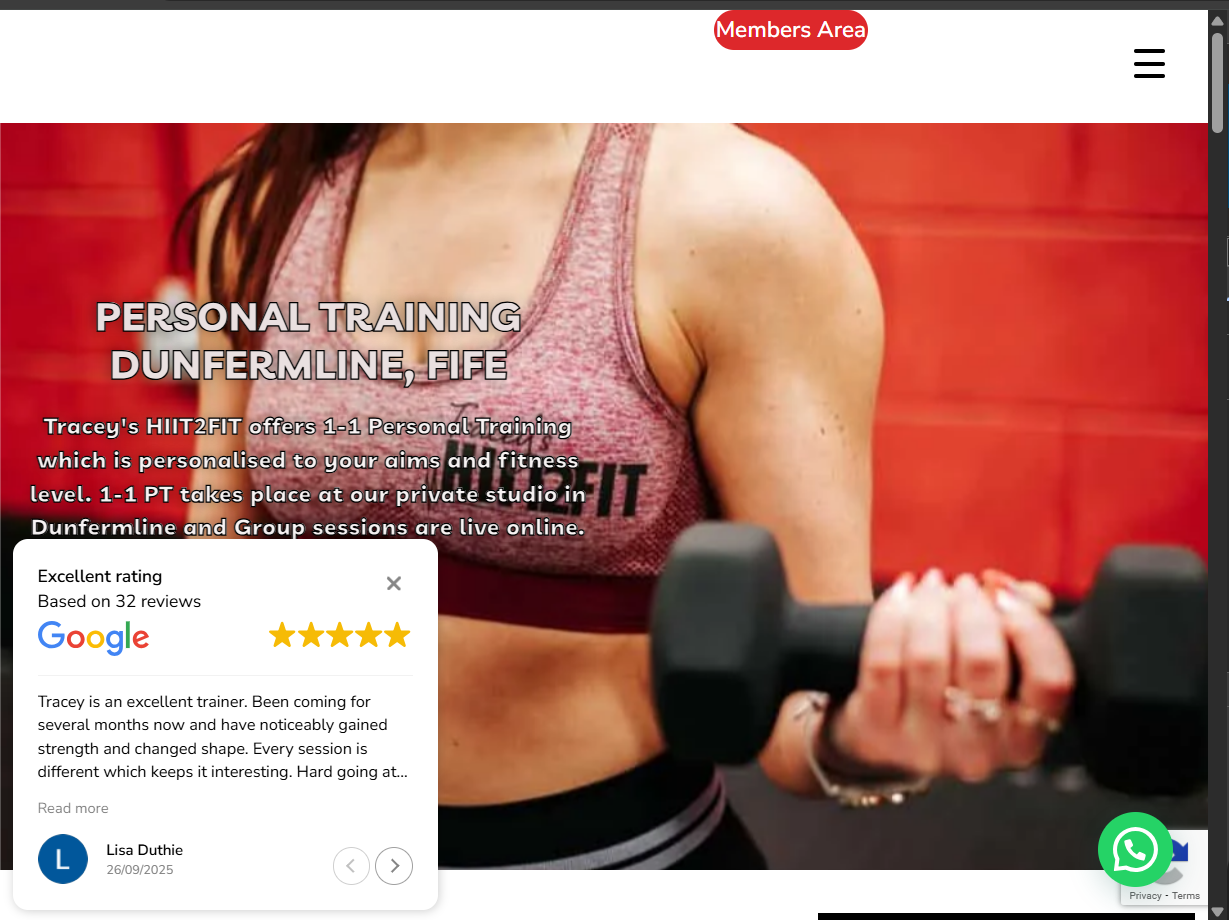 Website screenshot - Tracey’s Hiit2Fit
